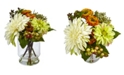 Nearly Natural Mixed Dahlia and Mum with Glass Vase